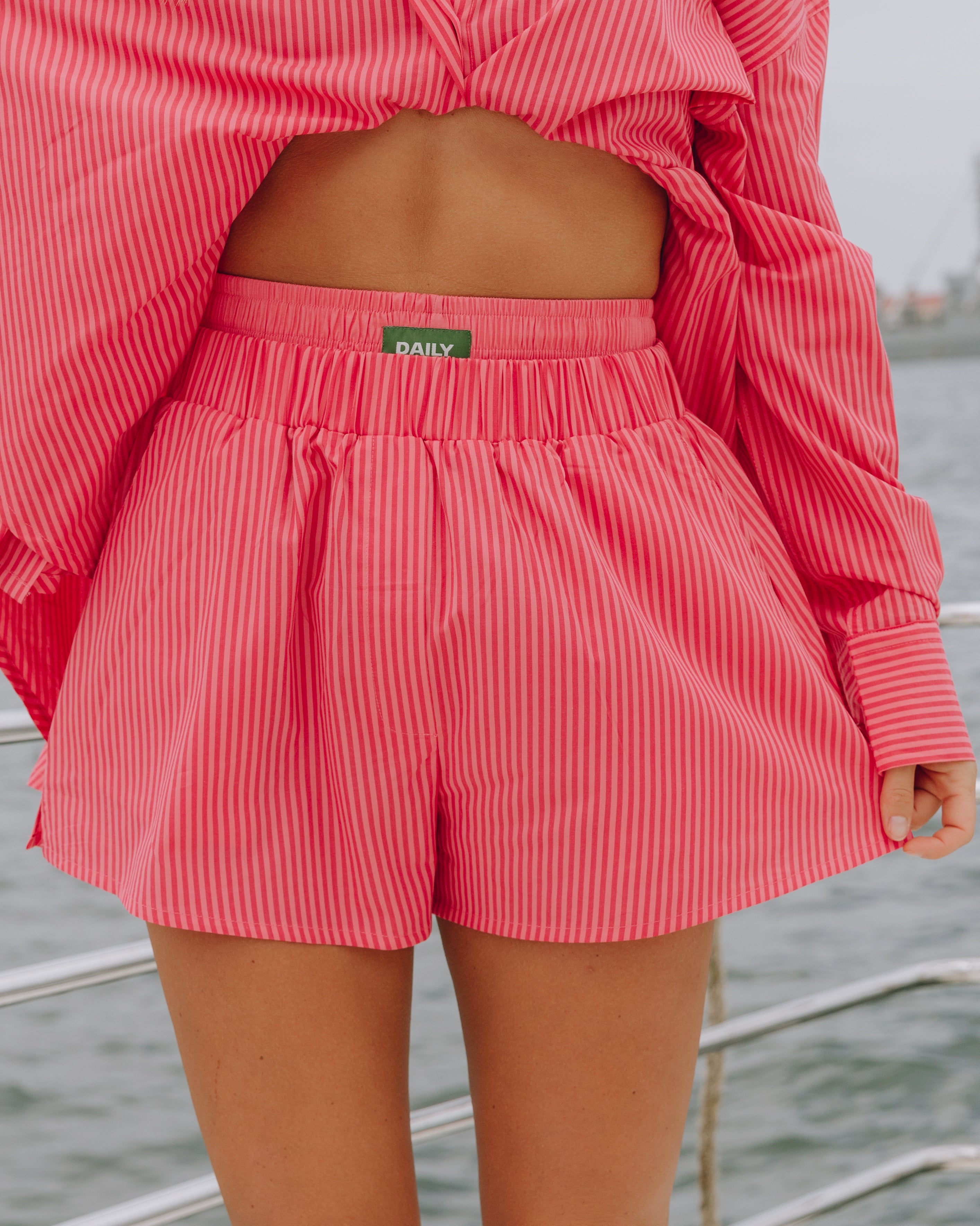 Poplin Double Band Resort Shorts - Pink Stripe