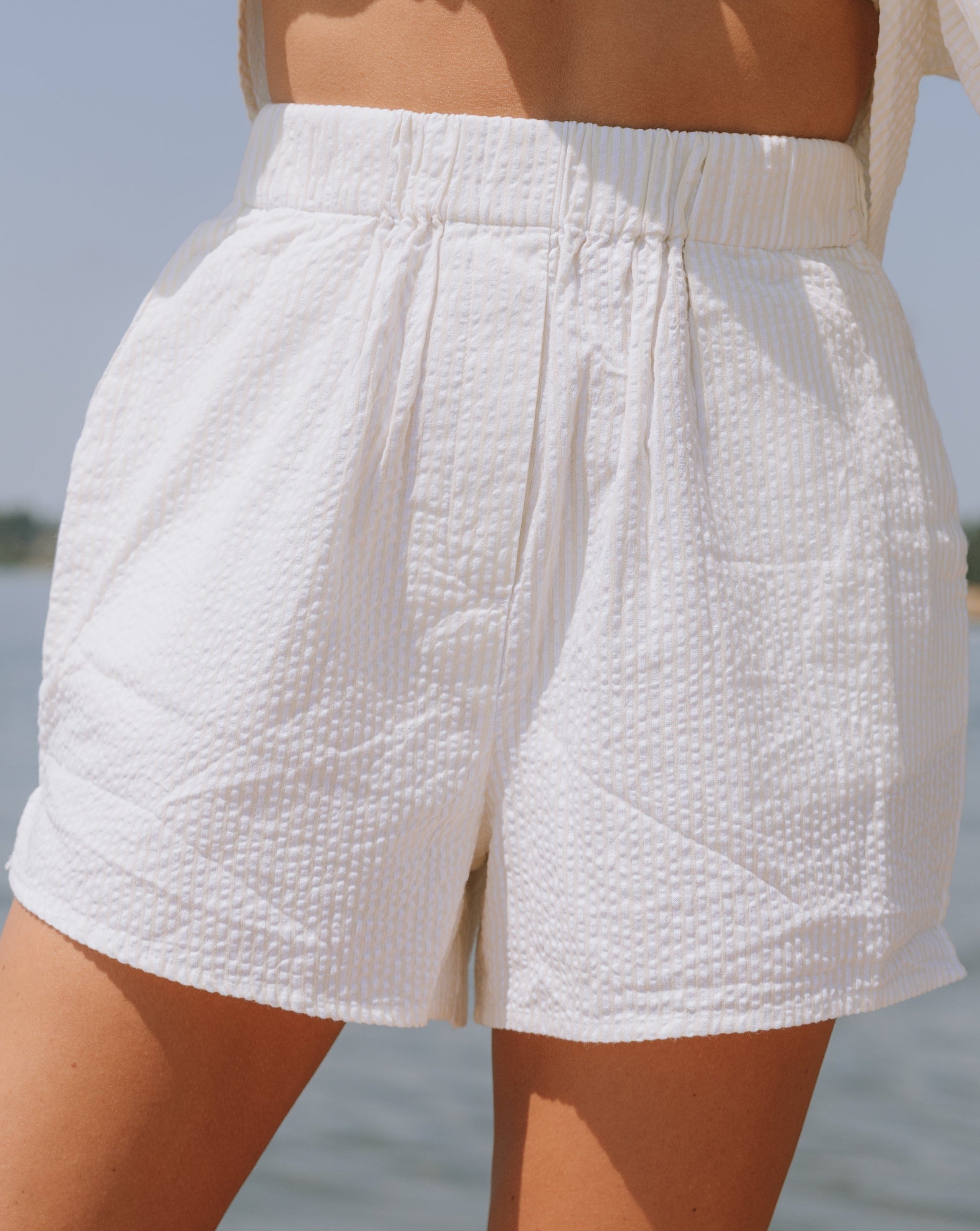Seersucker Resort Shorts - Light Yellow/White Stripe