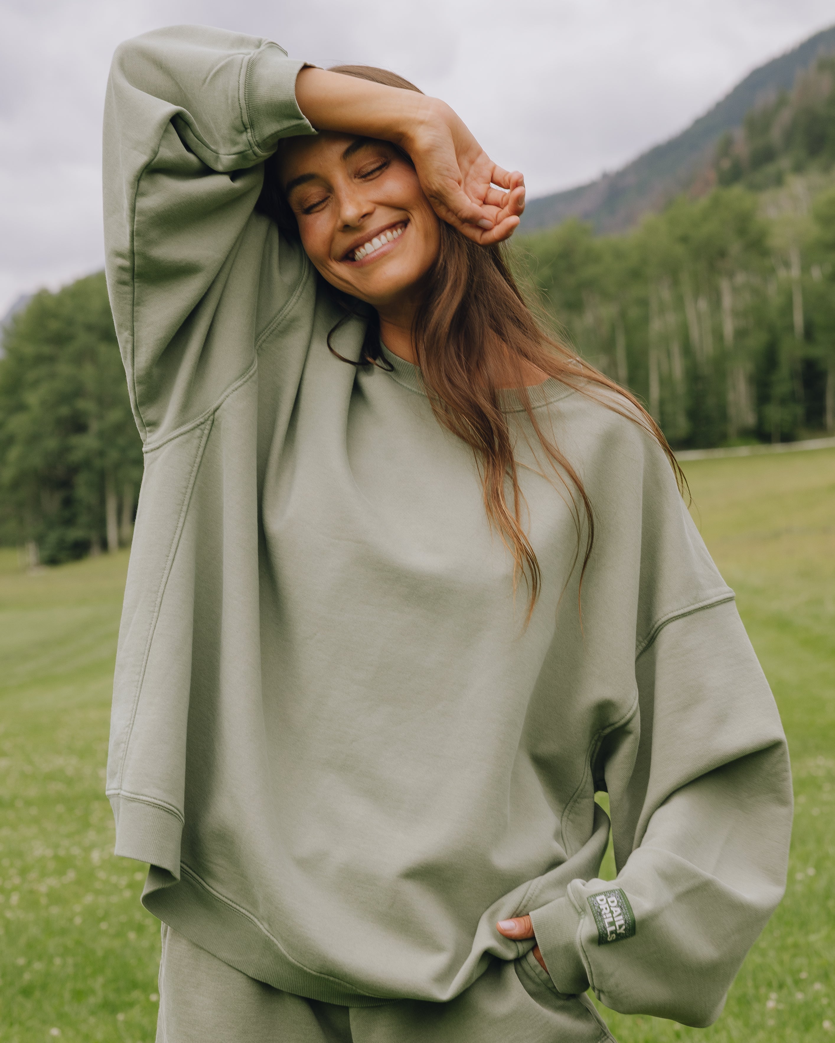 Unisex Oversized Crew - Sunbleached DD Green with Bandana Patch
