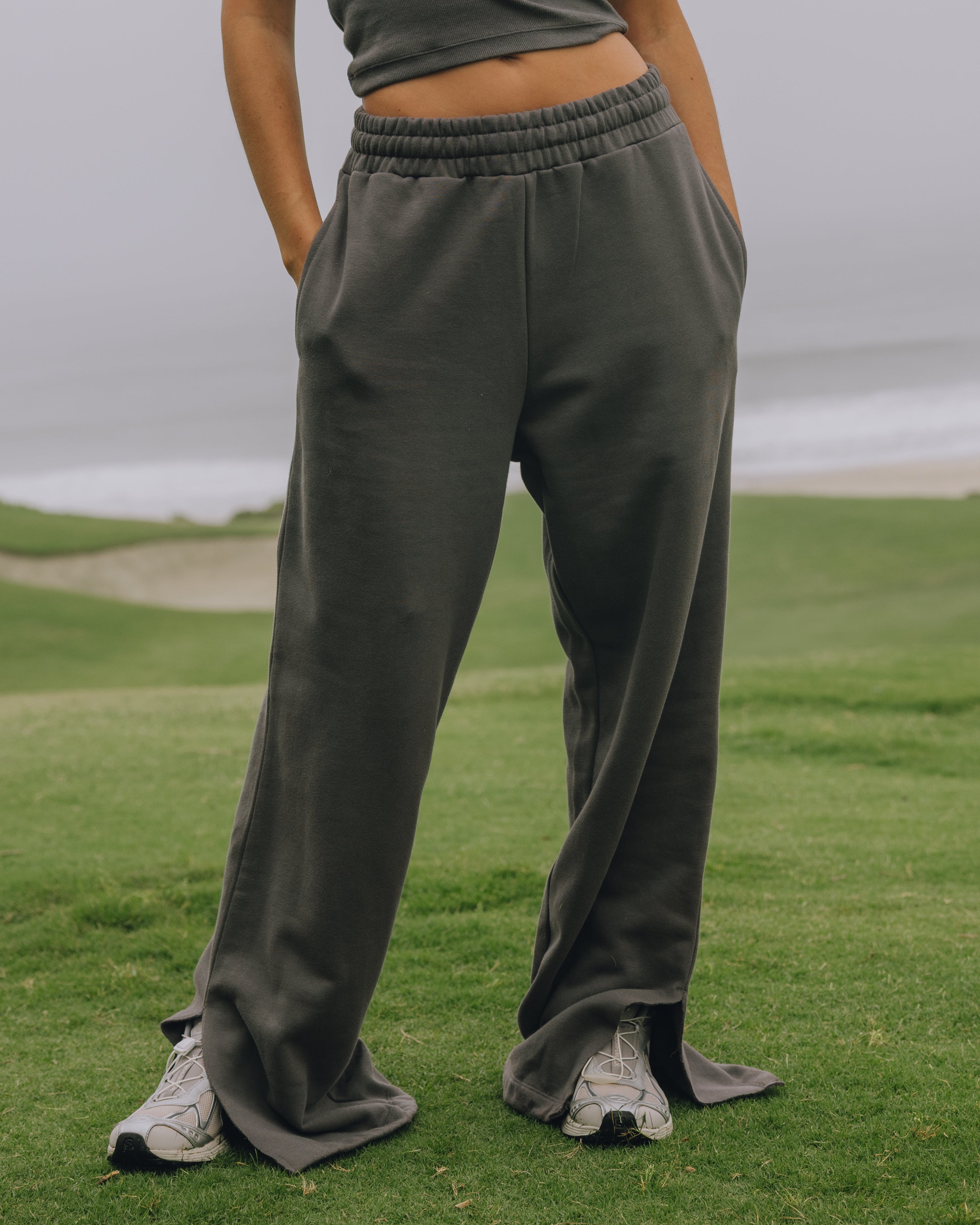 Fleece Wide Leg Sweatpants - Vintage Black