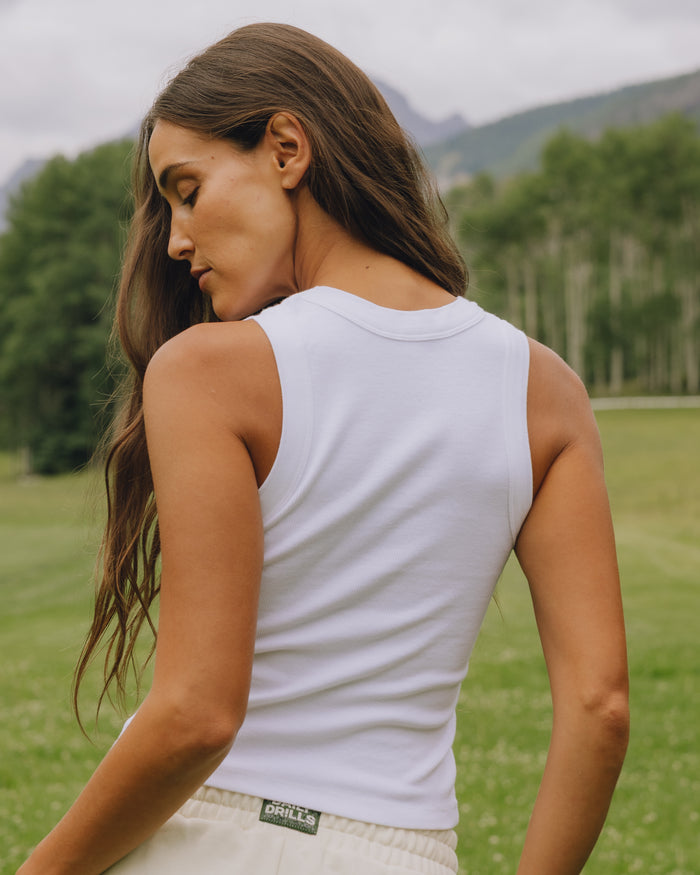 Logo Ribbed Tank - White with Bandana Patch