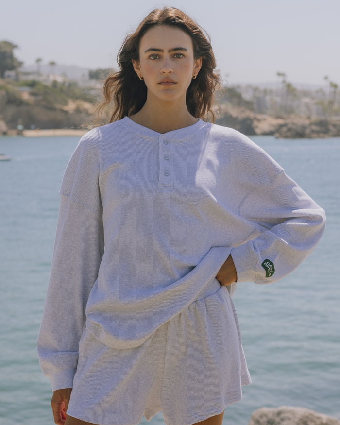 Oversized Thermal Henley - Light Grey