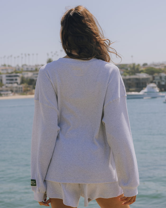 Oversized Thermal Henley - Light Grey