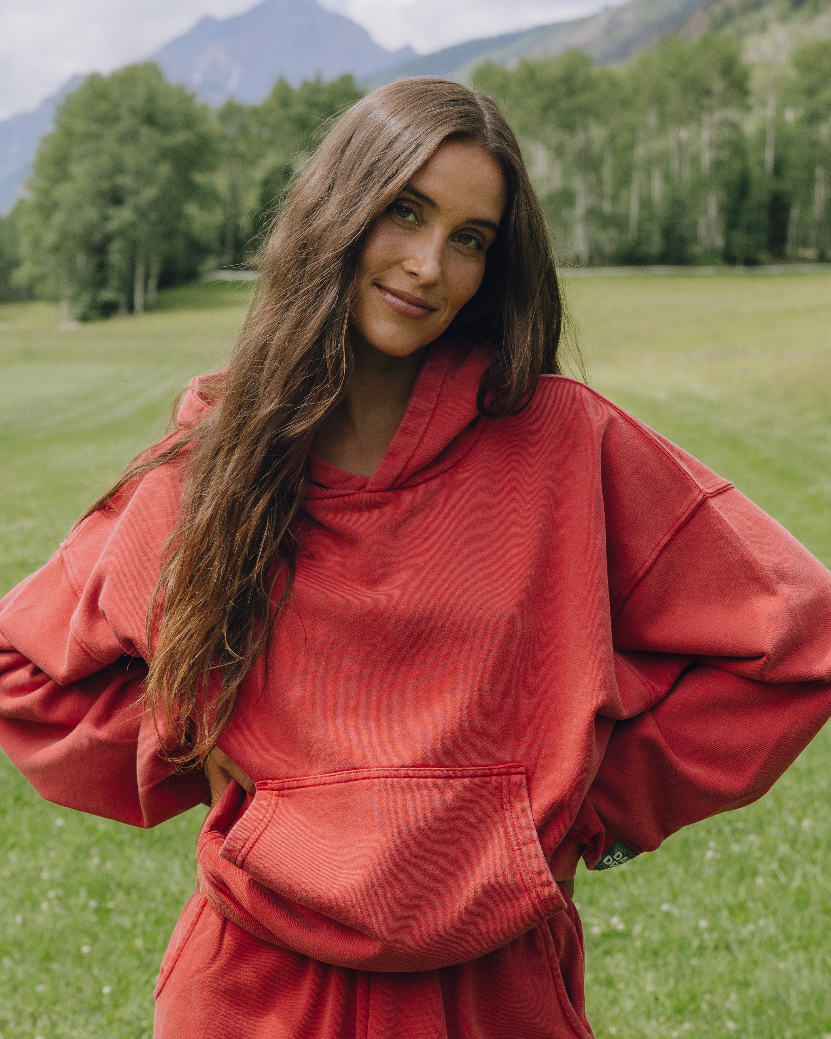 Unisex Oversized Hoodie - Sunbleached Vintage Red with Bandana Patch