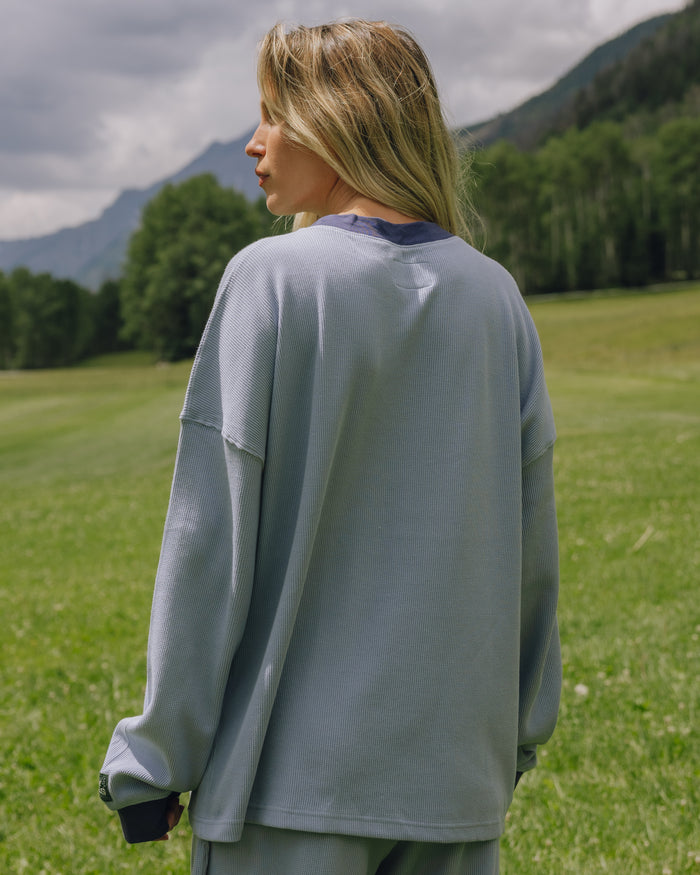 Oversized Daily Thermal - Mist + Navy Rib with Bandana Patch
