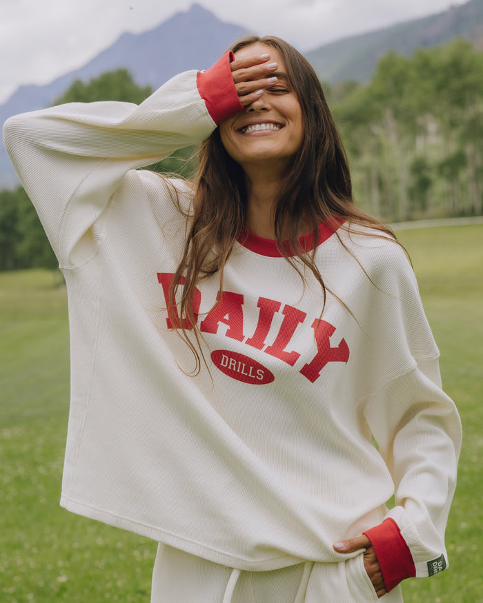 Oversized Daily Thermal - Cream + Vintage Red Rib with Bandana Patch