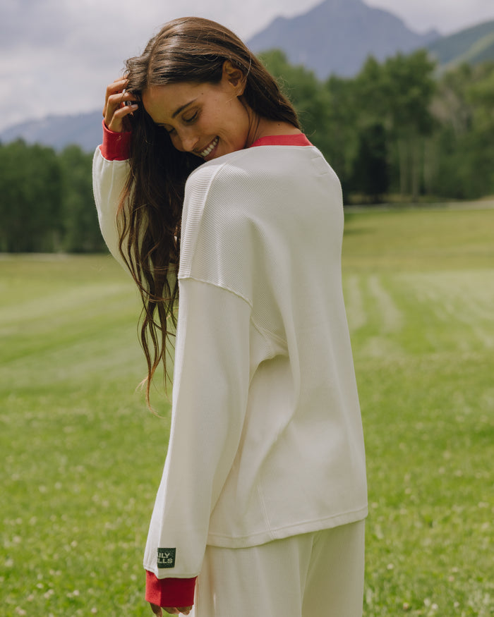 Oversized Daily Thermal - Cream + Vintage Red Rib with Bandana Patch