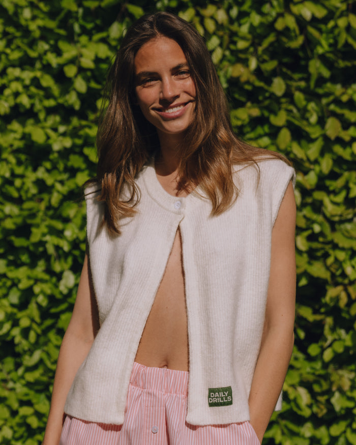 Reversible Single Button Vest - Cream