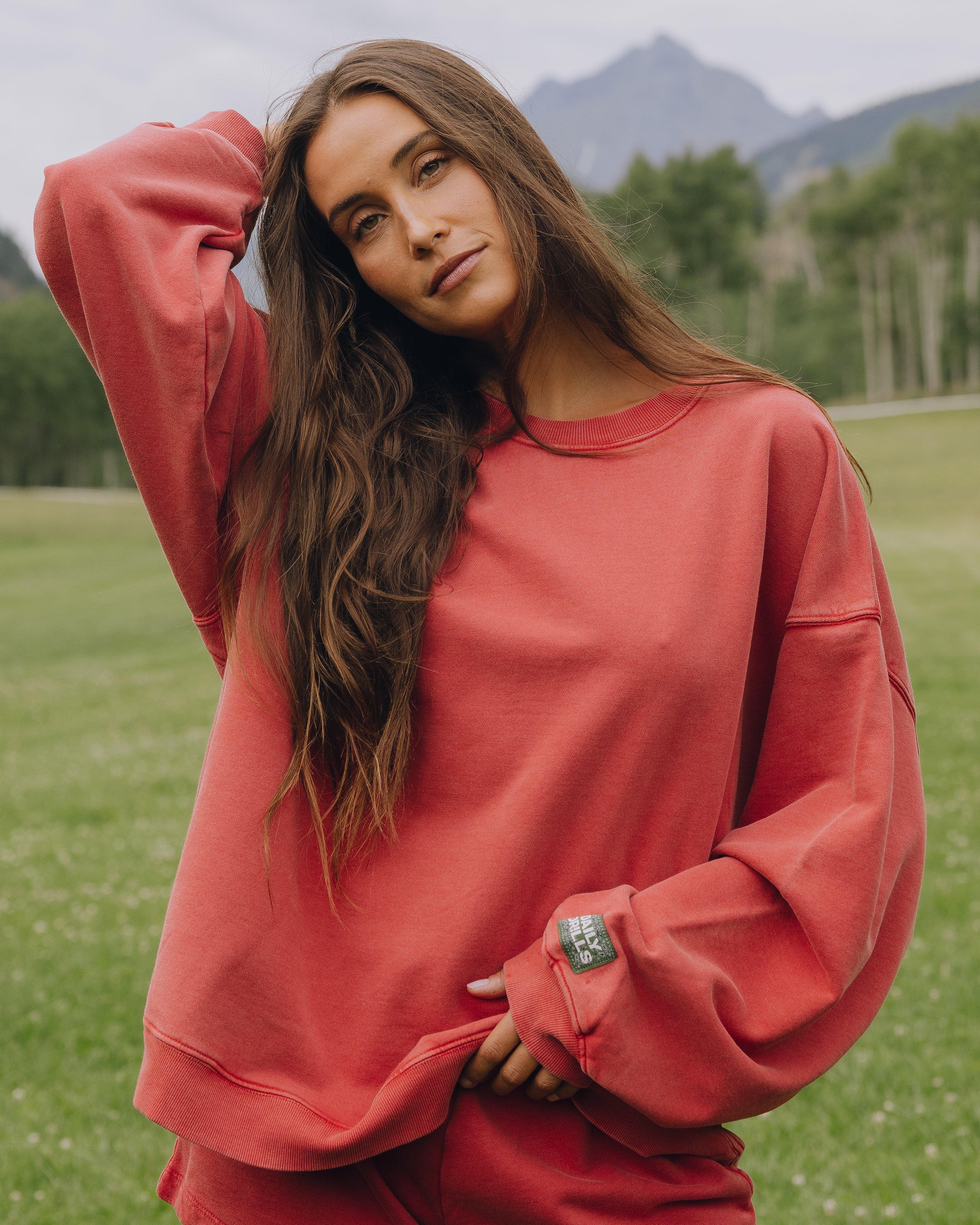 Unisex Oversized Crew - Sunbleached Vintage Red with Bandana Patch