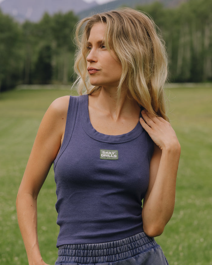 Logo Ribbed Tank - Navy with Bandana Patch