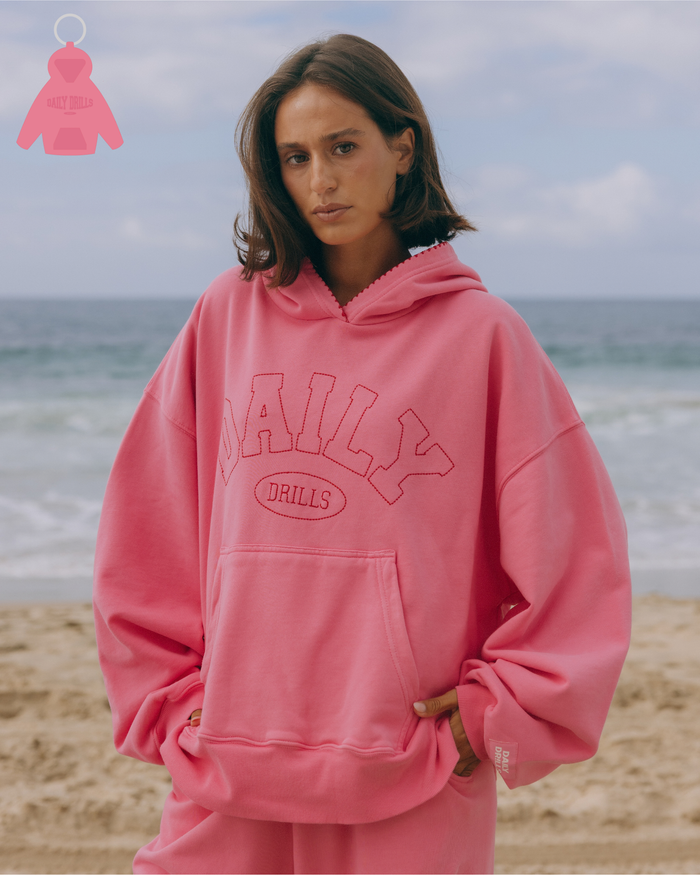 Oversized Daily Hoodie - Cheeks + Heart Stitch with Monochrome Patch
