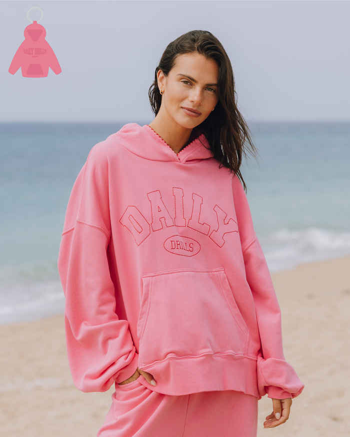 Oversized Daily Hoodie - Cheeks + Heart Stitch with Monochrome Patch