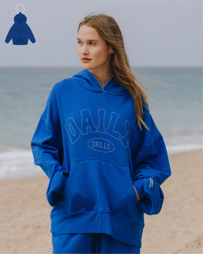 Oversized Daily Hoodie - Cobalt + Surf Stitch with Monochrome Patch