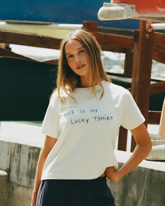 Lucky Boxy Tee - Cream with Lélu Patch