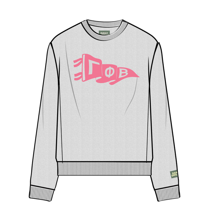 Oversized Fleece Gamma Phi Beta Crew - Heather Grey + Pink
