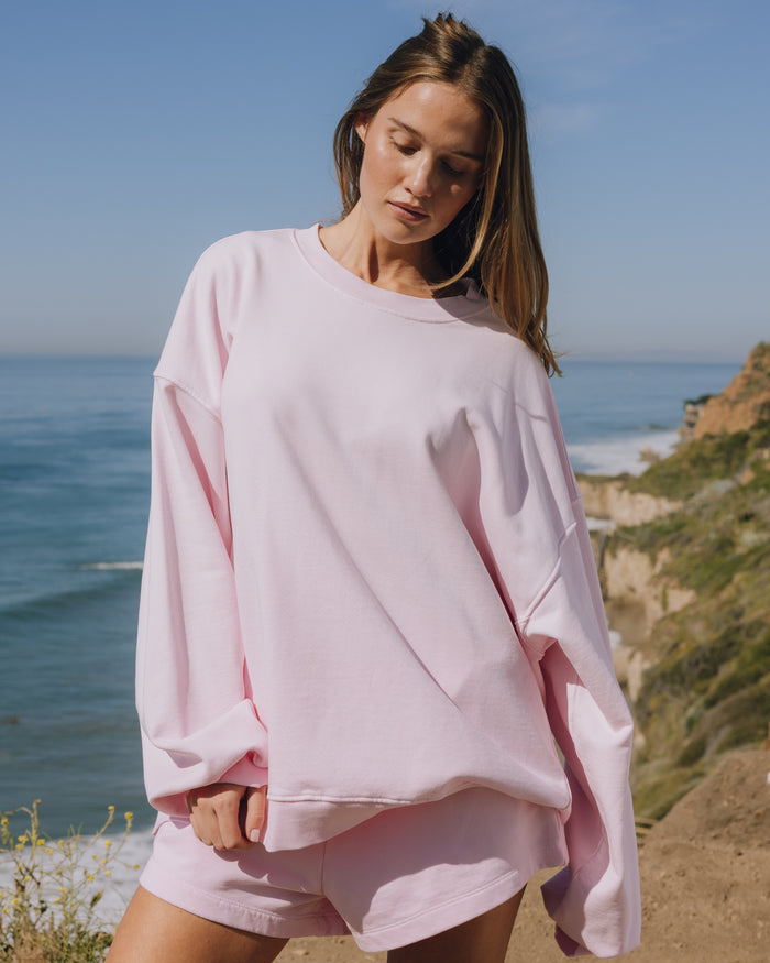 Unisex Oversized Crew - Sunsoaked Cupid with Monochrome Patch