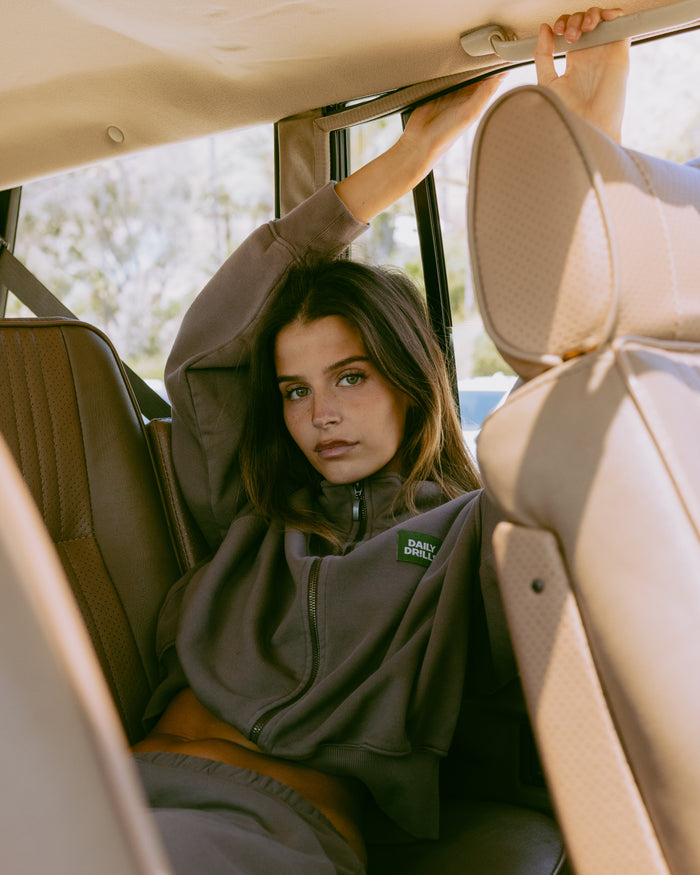 Funnel Neck Double Zip - Mocha
