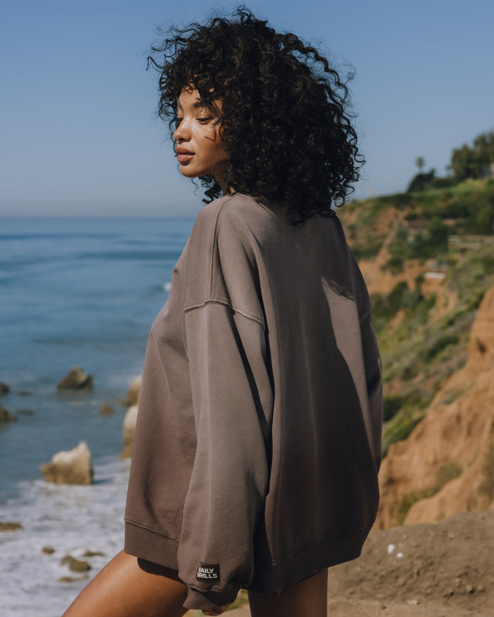 Unisex Oversized Crew - Sunsoaked Mocha with Monochrome Patch