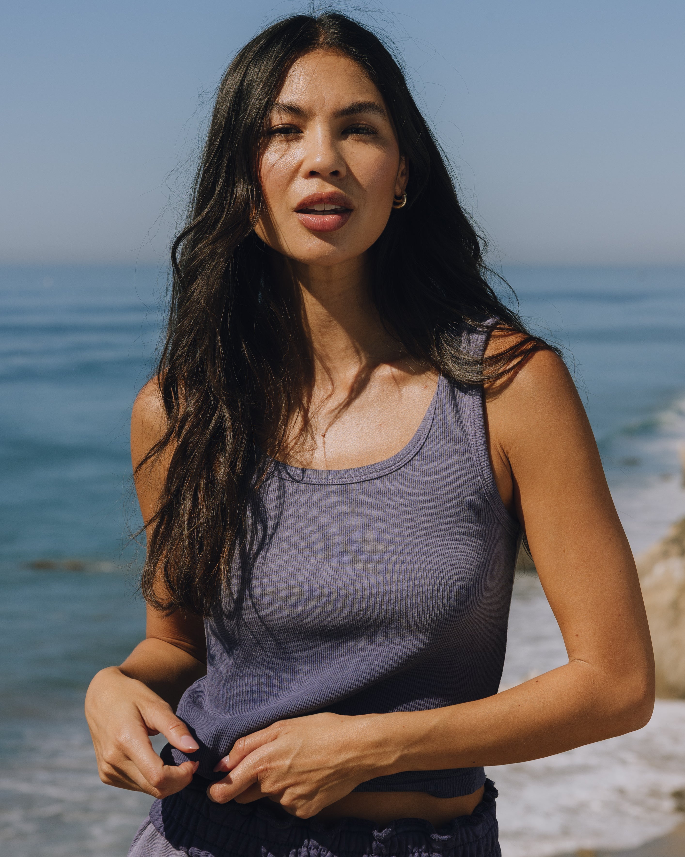 Square Neck Tank - Sunsoaked Navy with Monochrome Patch