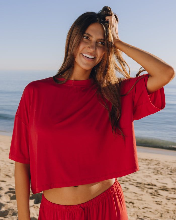 House PJ Boxy Tee - Vintage Red with Vday Patch