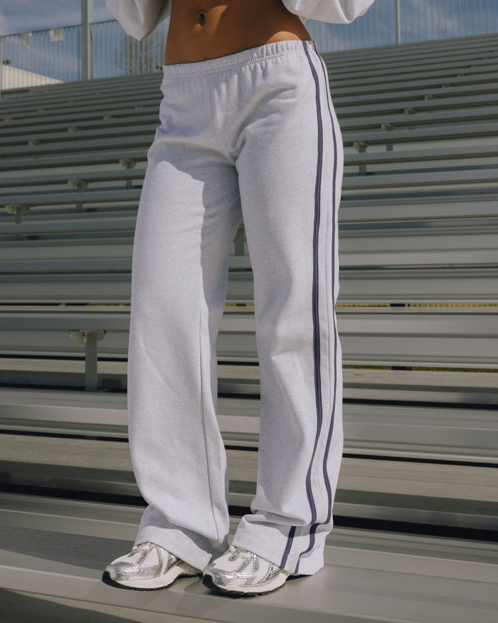 Fleece Low Rise Sweatpants - Heather Grey with Navy Stripes