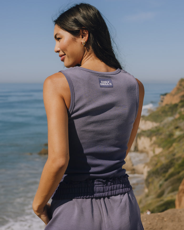 Square Neck Tank - Sunsoaked Navy with Monochrome Patch