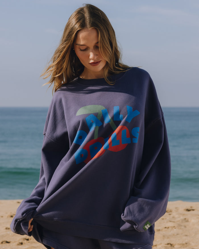 Oversized Cherry Crew - Navy