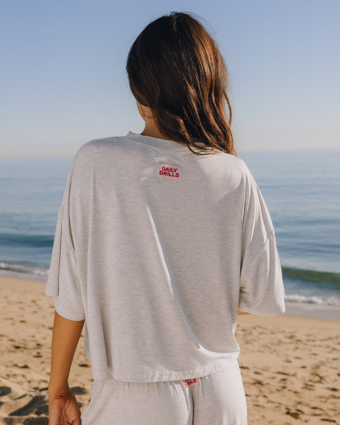 House PJ Boxy Tee - Heather Grey with Vday Patch