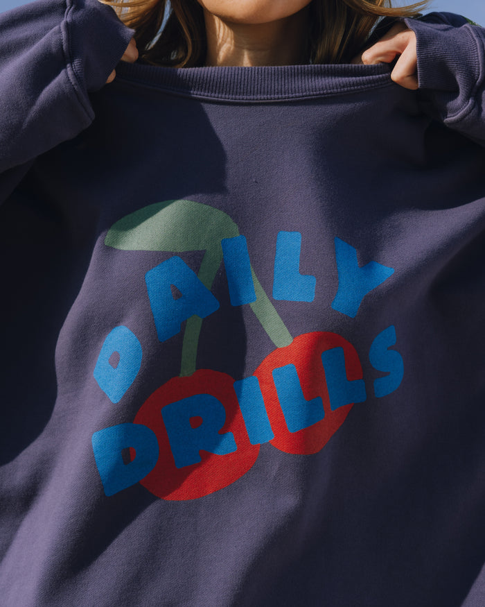 Oversized Cherry Crew - Navy