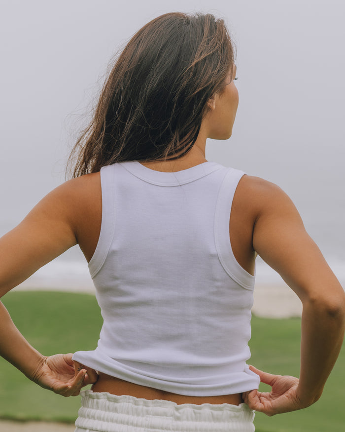 Logo Ribbed Tank - White