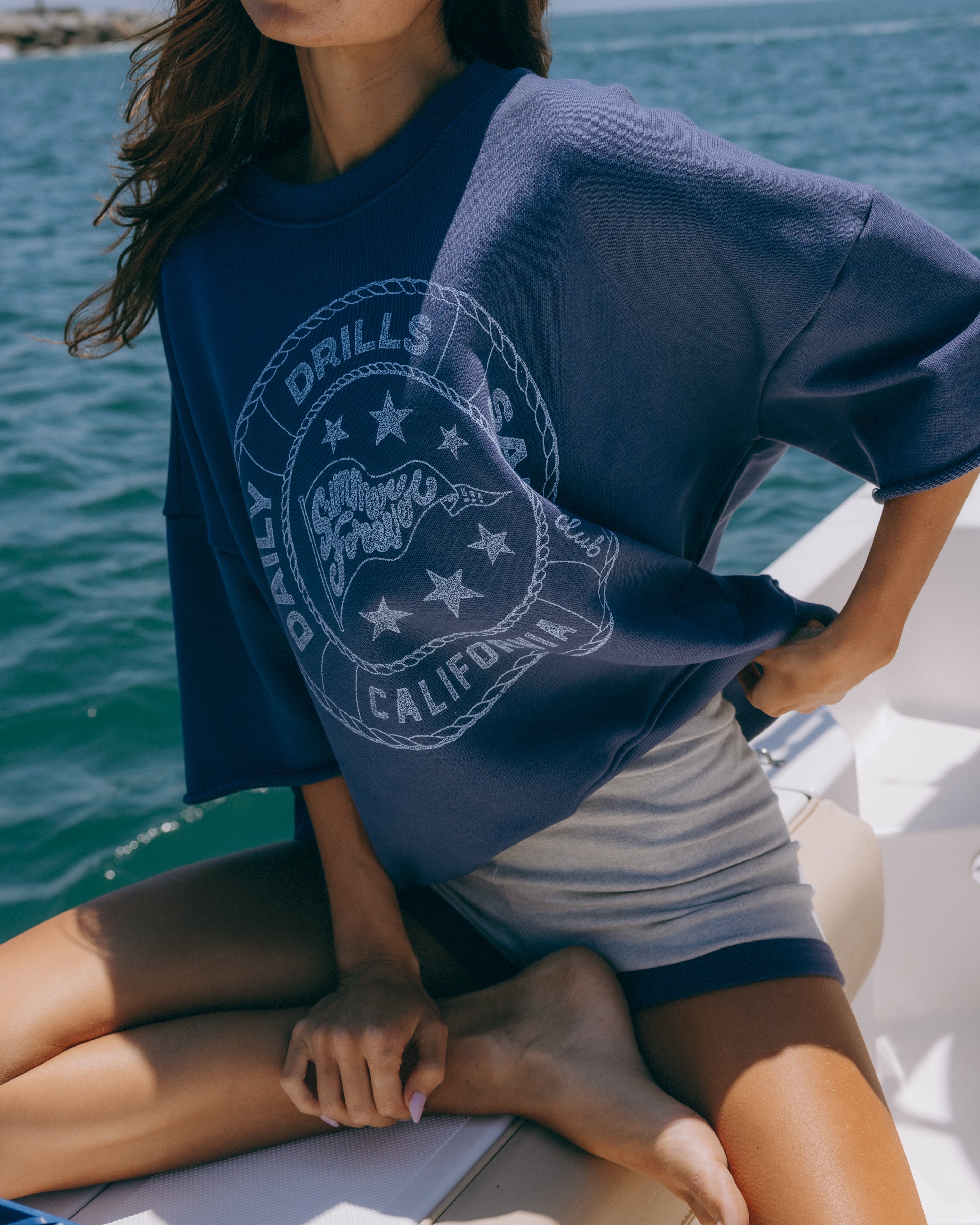 Heavyweight Local Summer Cropped Sleeve Crew - Navy