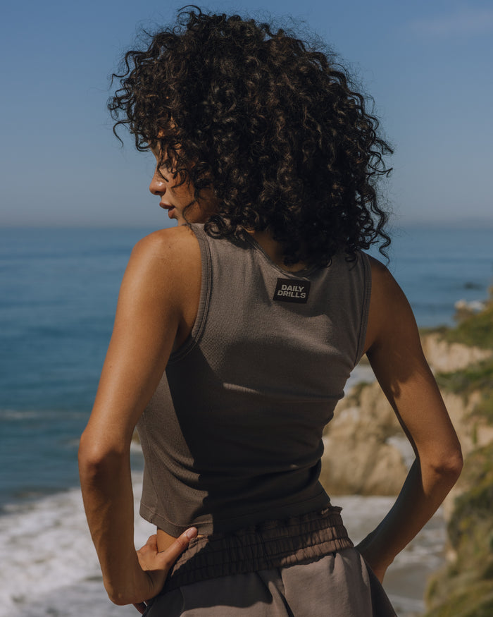 Square Neck Tank - Sunsoaked Mocha with Monochrome Patch