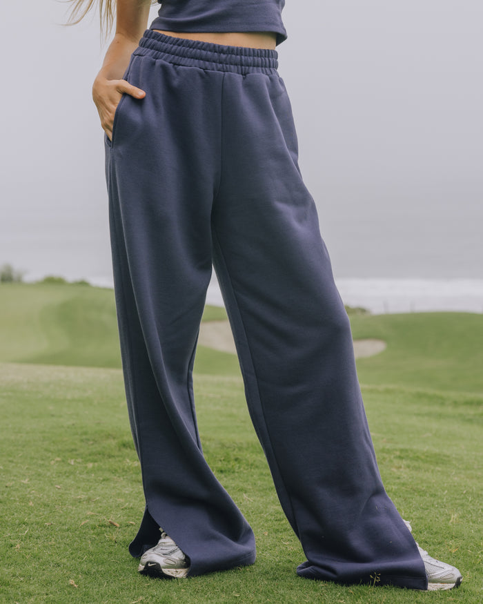 Fleece Wide Leg Sweatpants - Navy