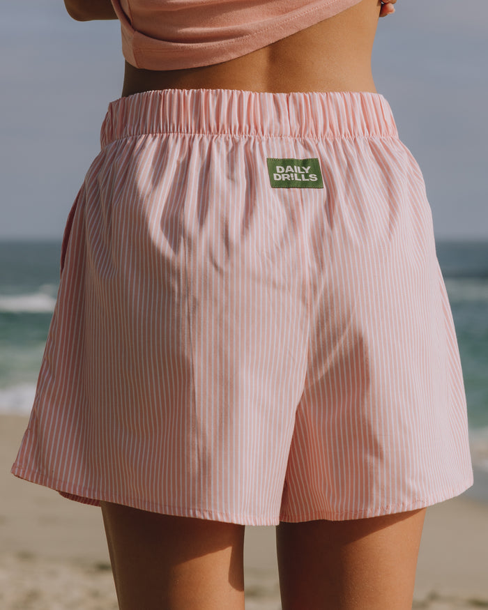 Poplin Resort Shorts - Dusty Rose + White Stripe