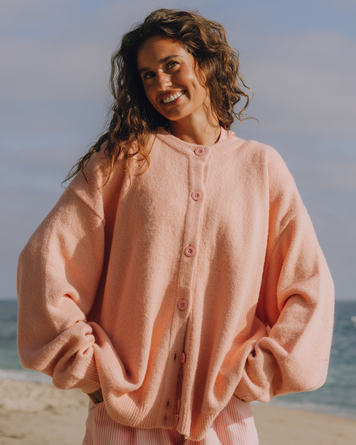 Oversized Button Up Sweater - Dusty Rose