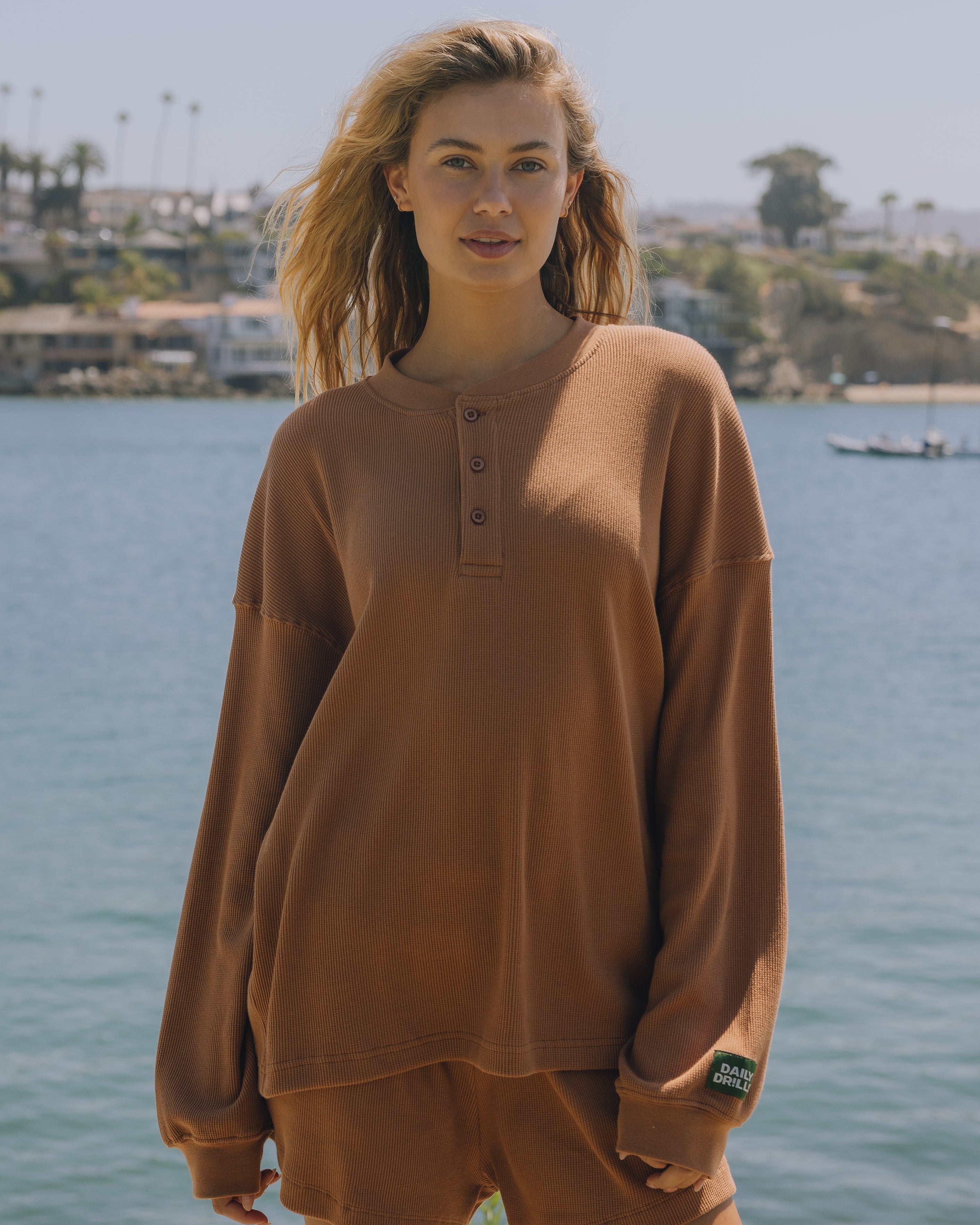 Oversized Thermal Henley - Mousse