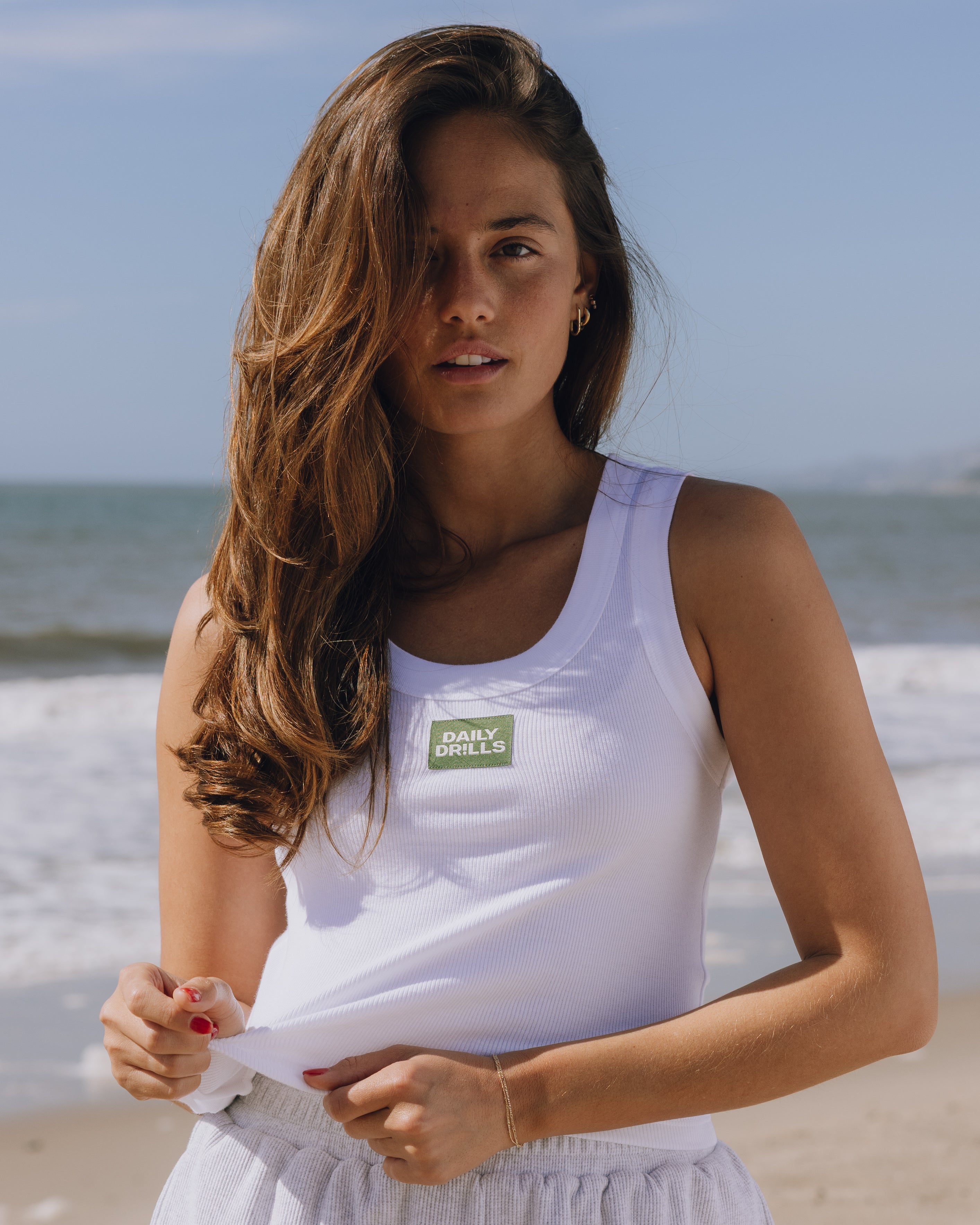 Logo Ribbed Tank - White