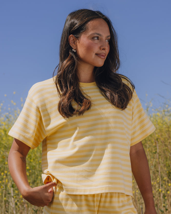 Striped Cotton Relaxed Tee - Sunny + Butter Stripe