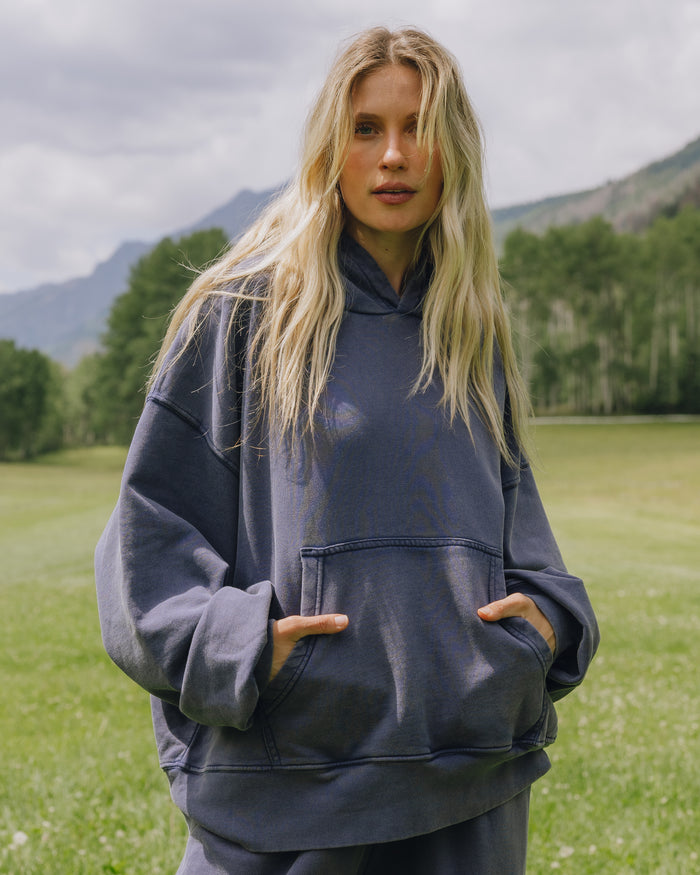 Unisex Oversized Hoodie - Sunbleached Navy with Bandana Patch