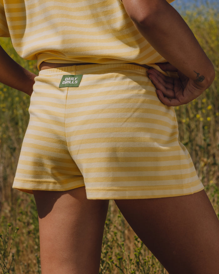 Striped Cotton Micro Shorts - Sunny + Butter Stripe
