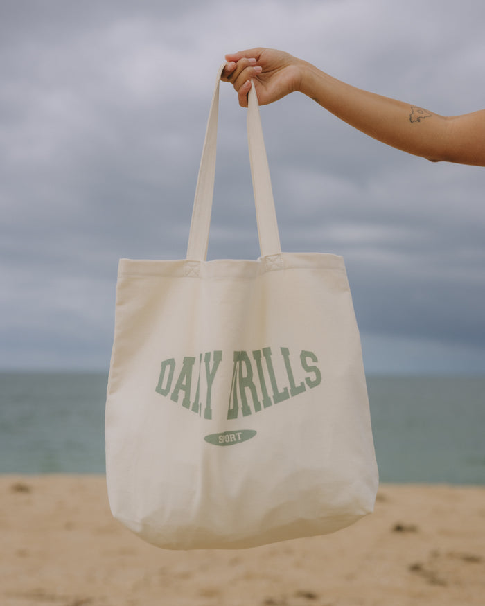 Daily Drills Sport Tote - Cream + DD Green