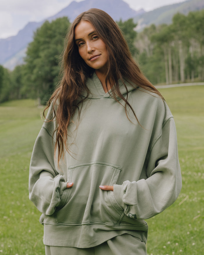 Unisex Oversized Hoodie - Sunbleached DD Green with Bandana Patch