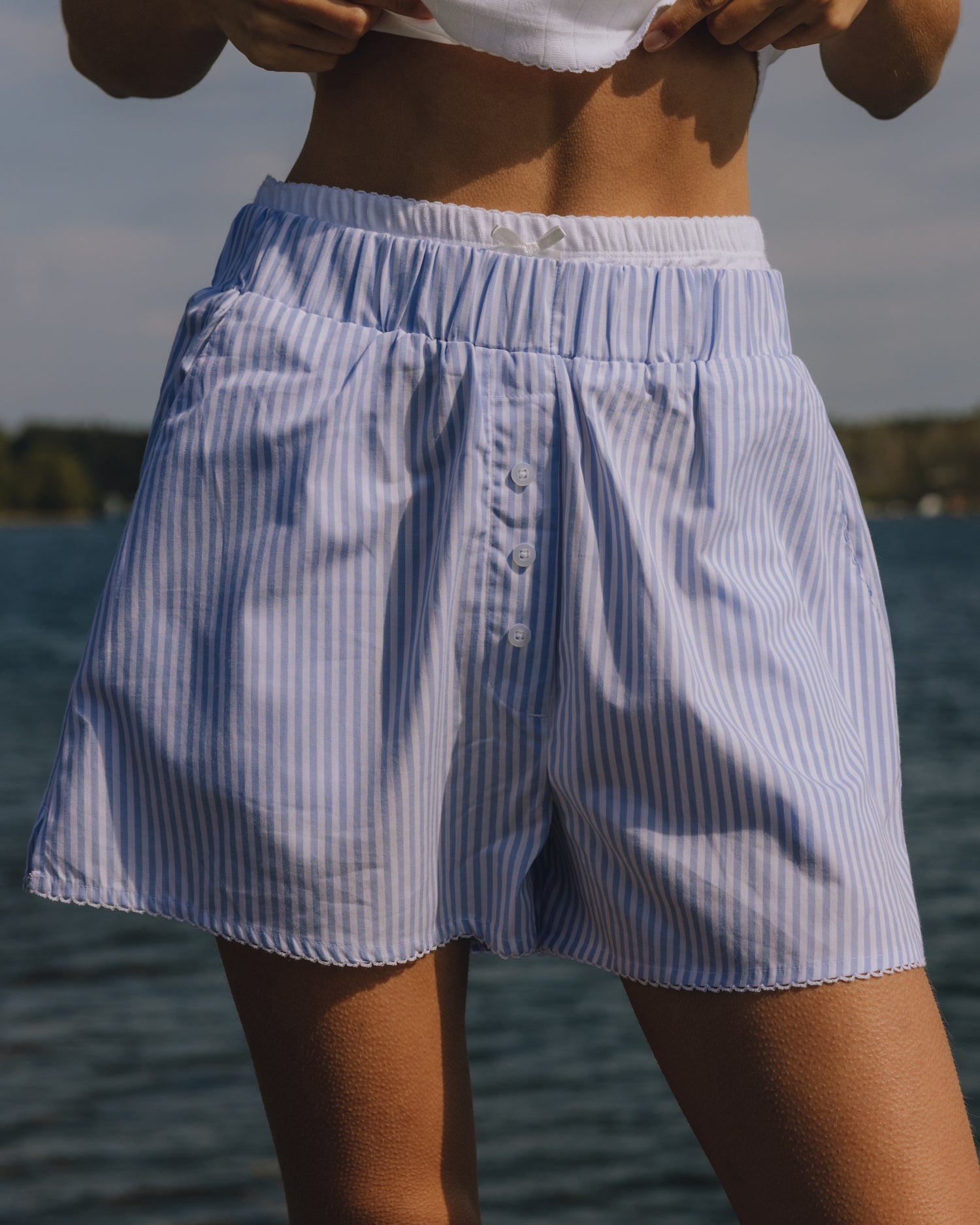 Pointelle Layered Poplin Resort Shorts