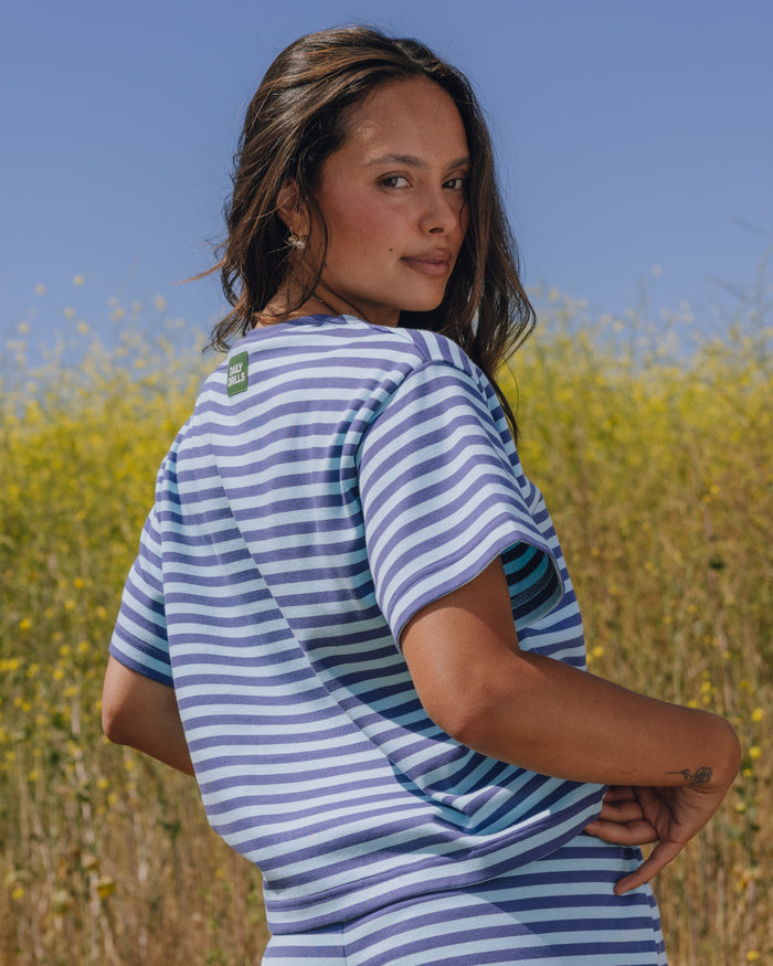 Striped Cotton Relaxed Tee - Malibu + Navy Stripe