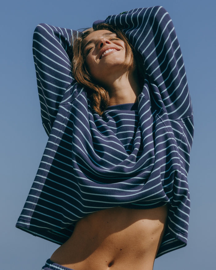 Oversized Thermal - Navy + Malibu Stripe