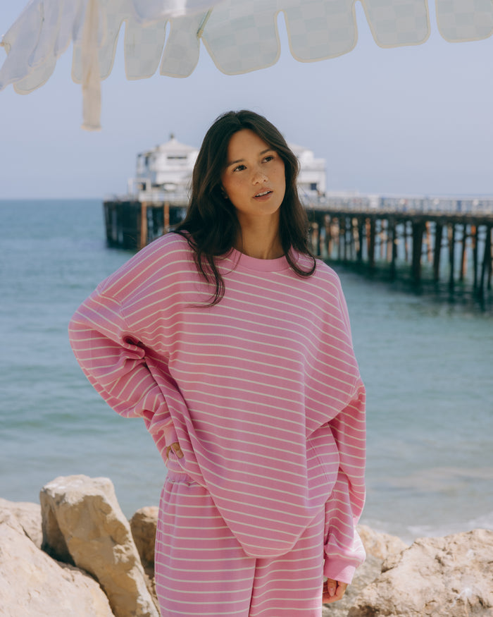 Oversized Thermal - Taffy + Cream Stripe