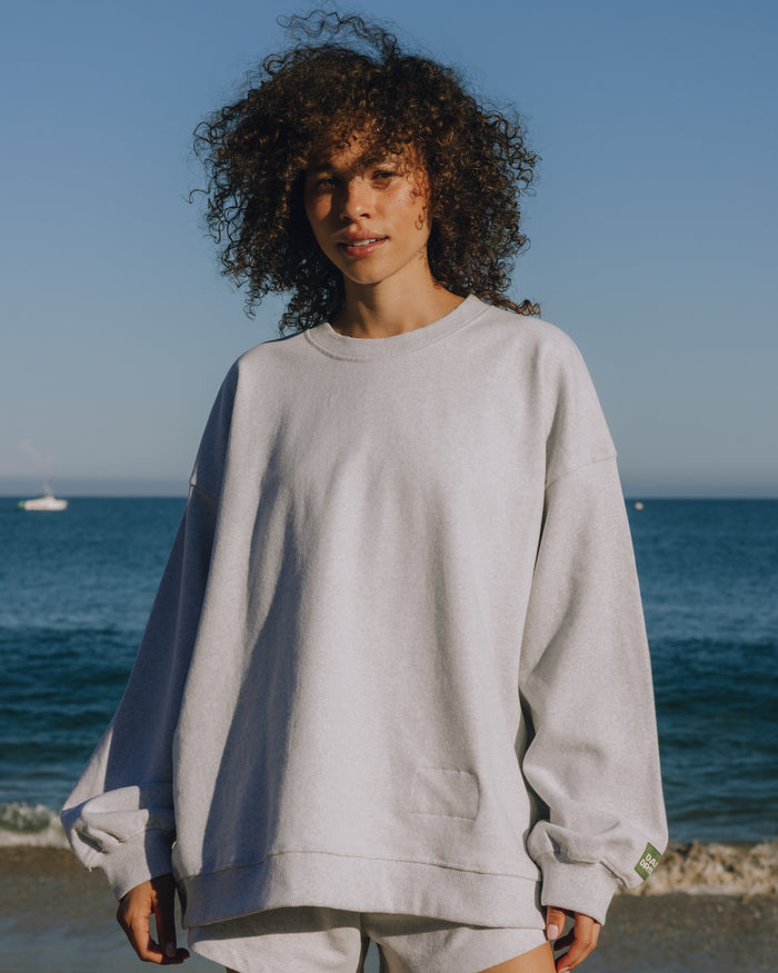 Oversized Fleece Crew - Heather Grey
