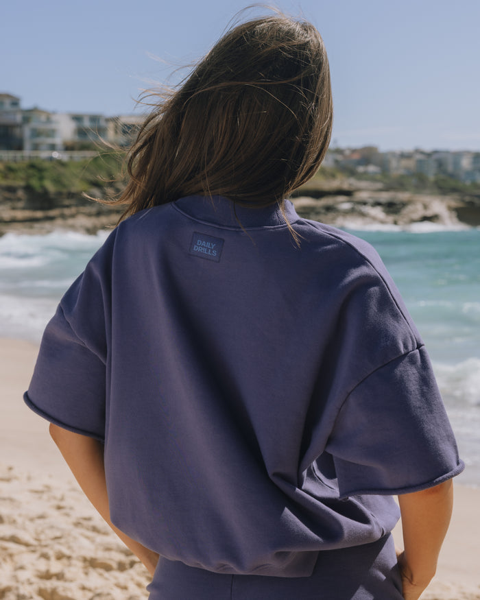 Cropped Sleeve Vintage Crew - Navy + Cabana with Tonal Patch