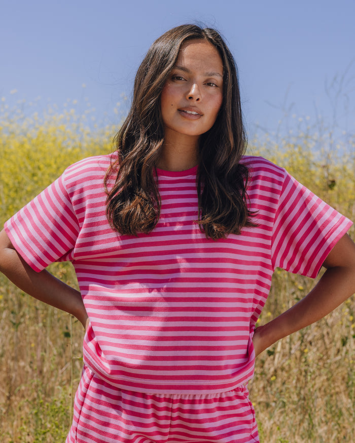 Striped Cotton Relaxed Tee - Hot Shot + Taffy Stripe