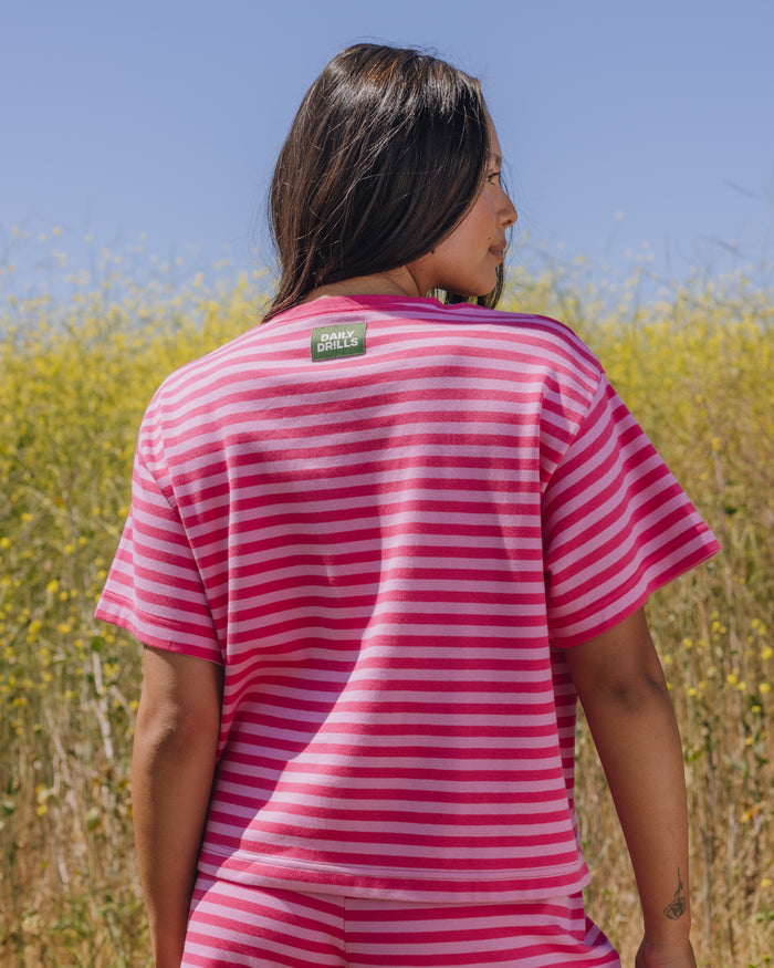 Striped Cotton Relaxed Tee - Hot Shot + Taffy Stripe